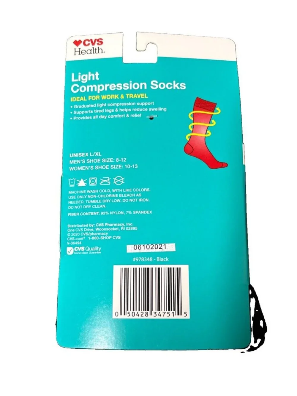 *2-CVS Light Compression Dress Socks Over-the-Calf Length Black Unisex L/XL